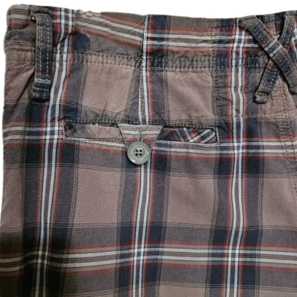 Urban Pipeline Mens Brown/Dk Blue Plaid Flat Front Casual Shorts - Size 34